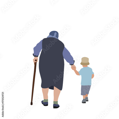 Grandfather Walking with Grandchild Vector Illustration