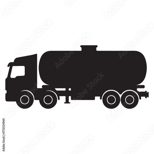 Silhouette of a tanker truck for transporting liquids fuels or gases with tractor and a cylindrical tank on a white background commercial vehicle