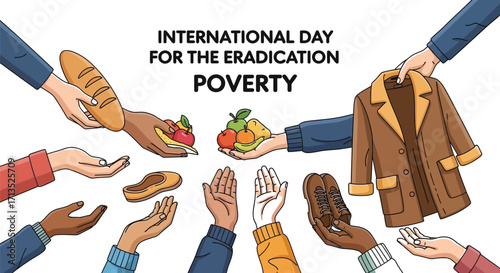 Support international day for eradication of poverty with donations of food, clothing, and other essential items