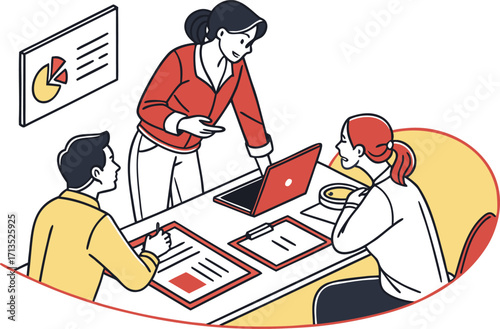 Flat vector illustration of teamwork office meeting presentation