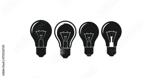 Four black light bulbs silhouette icons symbolizing ideas innovation and creativity in a row vector