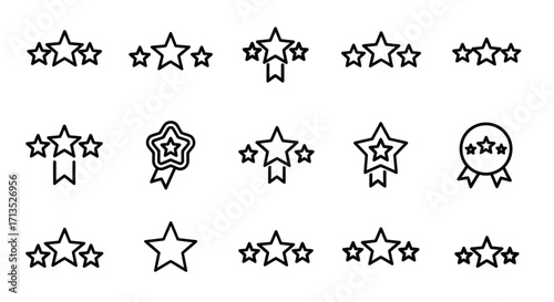 Collection of hand-drawn star icons representing rating and achievement elements vector