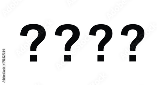 Four black question marks arranged horizontally on simple symbol vector