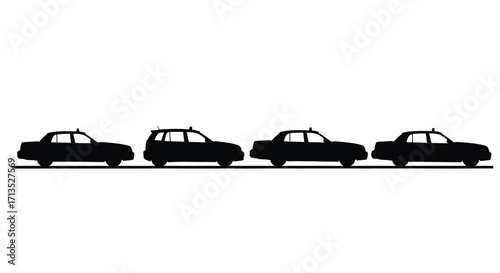 Four distinct car silhouettes lined up showing different models and shapes vector