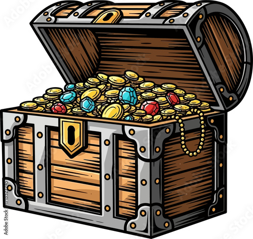 a pirates trove unveiling a chest of golden riches, isolated on transparent background