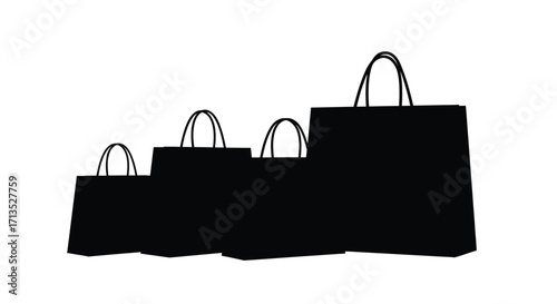 Three black shopping bags arranged in size progression for retail and consumerism themes vector