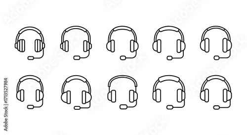Collection of line art headset icons symbolizing communication and support services vector