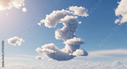 Fluffy Cloud Forming Number Three in Sunny Blue Sky