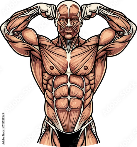 anatomy of strength a muscular male torso, isolated on transparent background