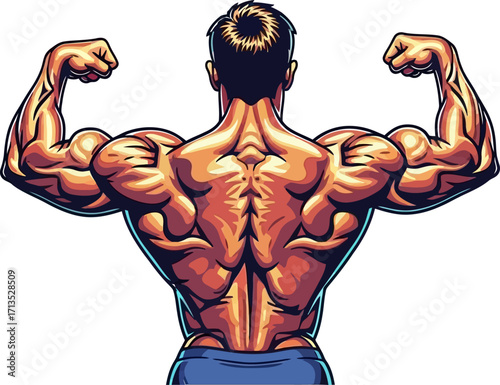 bodybuilders back a powerful pose of strength and determination, isolated on transparent background