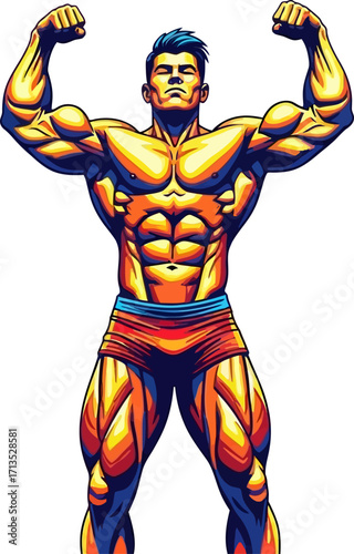 bodybuilders peak a champions triumphant pose, isolated on transparent background