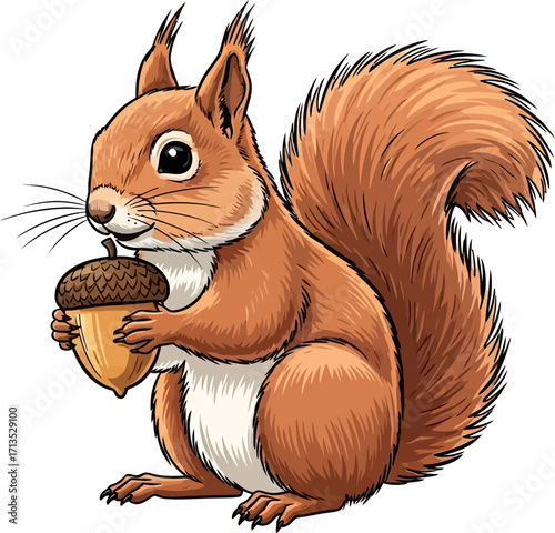 charming squirrel with acorn a delightful autumn illustration, isolated on transparent background