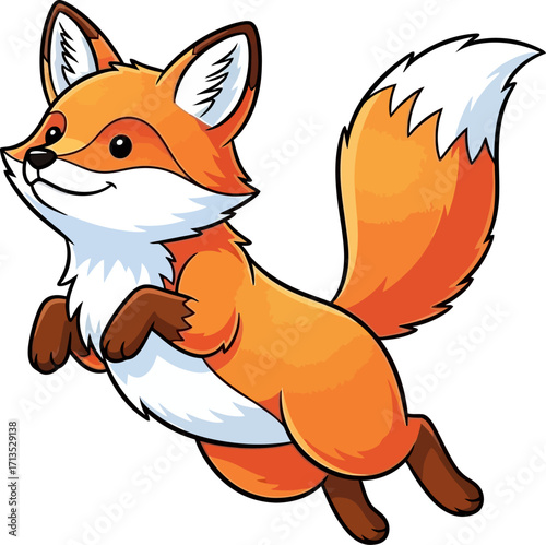 cheerful foxs joyful flight a whimsical cartoon adventure, isolated on transparent background