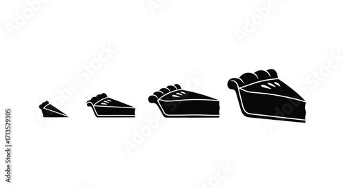 Four slices of pie showing gradual growth or increasing portions of dessert vector