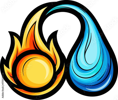 fiery sun and serene water a dynamic balance of opposites, isolated on transparent background