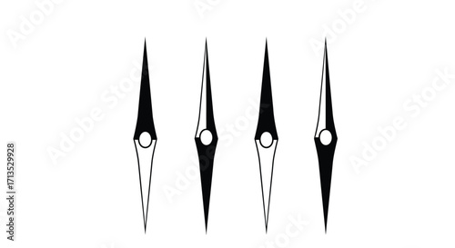 Four abstract whiskers or stylized feathers in a row simple monochrome design vector