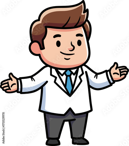 friendly doctor cartoon welcoming healthcare character illustration, isolated on transparent background
