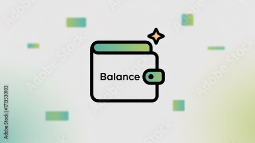 A wallet icon with the word balance on a light background, representing financial stability, money management, and economic wellbeing