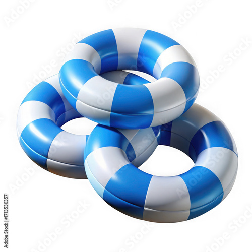 3d blue and white ring floats stacked isolated on transparent background