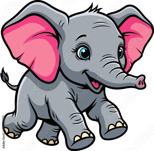 joyful baby elephant cartoon a delightful nursery illustration, isolated on transparent background