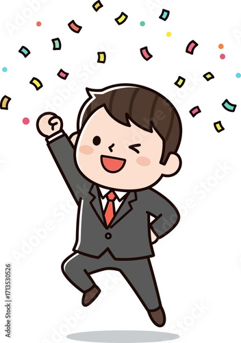 joyful businessmans celebratory leap a triumphant cartoon illustration, isolated on transparent background