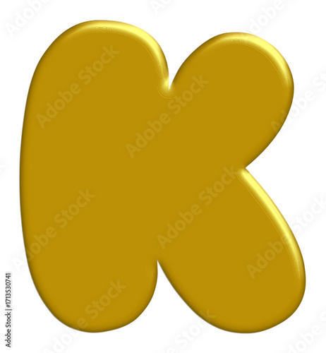 A 3D golden letter 'K' for creating festive Diwali monograms & kids' birthday party decorations. This fun, bubbly cartoon graffiti style font is a fully editable vector EPS.