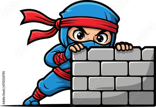 little blue ninjas stealth mission a secret peek over the wall, isolated on transparent background