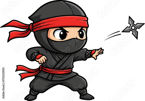 little ninjas precise throw a moment of focused determination, isolated on transparent background