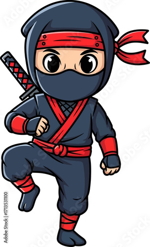 little ninjas stealthy strike a cartoon of cuteness and action, isolated on transparent background