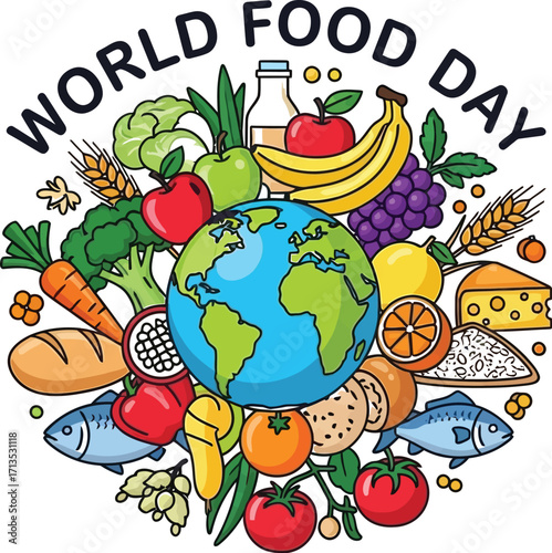 World food day with earth globe and fresh food healthy eating and sustainable agriculture concept