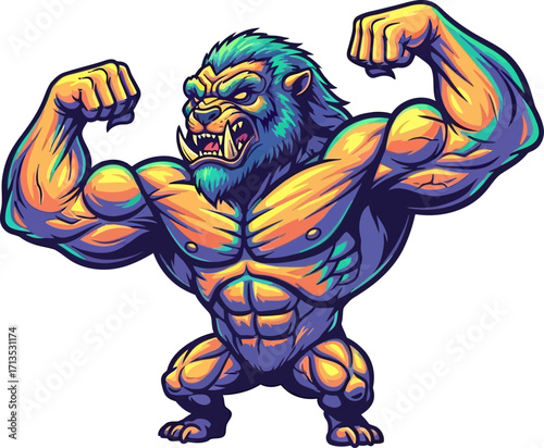 mighty lions muscular flex a beastly fitness icon, isolated on transparent background