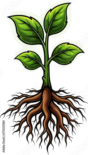 mighty sprout deep roots, reaching high, symbol of growth and resilience, isolated on transparent background