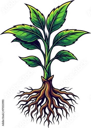 mighty sprout roots of strength and growth, isolated on transparent background