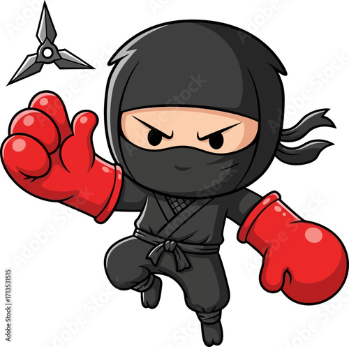 mini ninjas redgloved strike a punch of power and stealth, isolated on transparent background