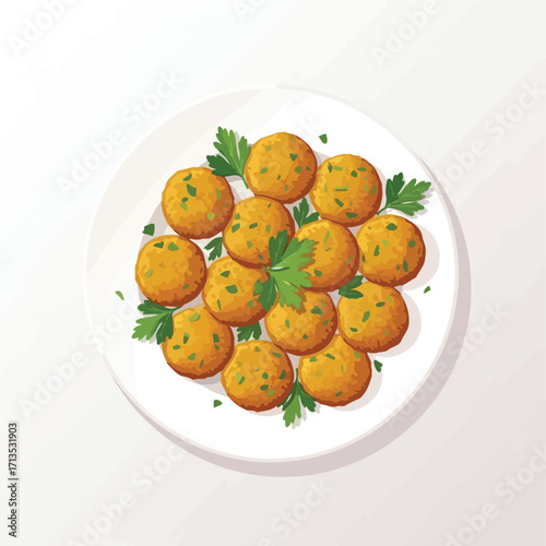 Delicious golden falafel balls served on a white plate, garnished with fresh parsley, ready to eat