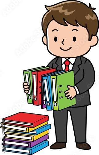 organized office worker a day of colorful efficiency, isolated on transparent background