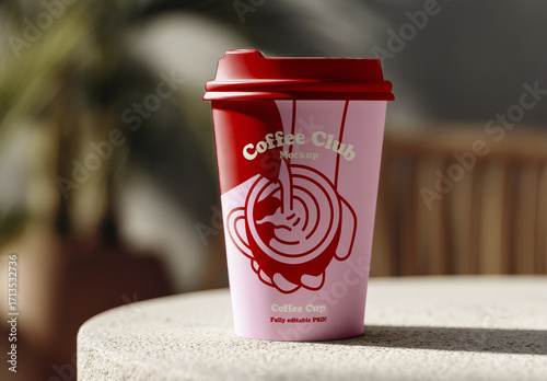 Coffee Cup On Outdoor Table Mockup