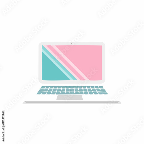 Modern laptop computer with a vibrant pink and teal screen, showcasing a minimalist and stylish design perfect for technology and digital work concepts