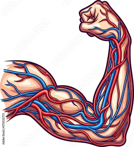 powerful arm anatomy a vibrant vascular illustration, isolated on transparent background