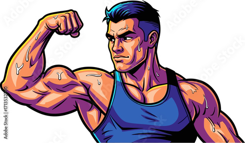 powerful athlete flexing biceps, strength, and determination, isolated on transparent background