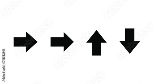Set of four black directional arrows pointing right up down and left symbols vector