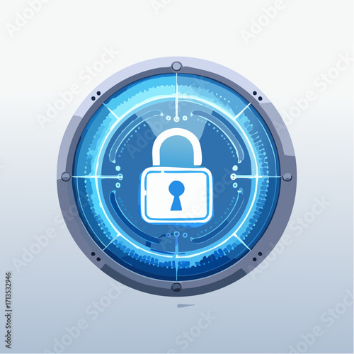 Cybersecurity Protection Secure Digital Lock with a Futuristic Tech Shield