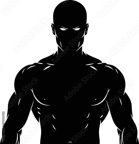 silhouette of a powerful, muscular man strength and mystery, isolated on transparent background