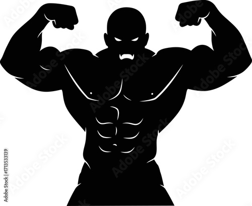 silhouette of a powerful bodybuilder a monochromatic fitness icon, isolated on transparent background