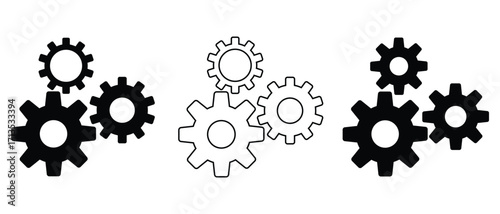 Cogwheel icon set. Gear icon set. Gear Settings symbol, Settings Icon Pack. Outline cogwheel mechanism symbol. Functions symbol. Vector illustration.