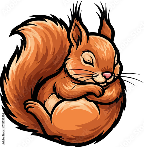 sweet dreams of a fluffy squirrel a peaceful slumber, isolated on transparent background