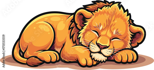 sweet dreams of a golden lion cub peaceful sleep in the savannah, isolated on transparent background