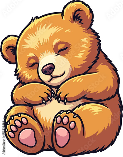 sweet dreams of a honey bear cub a tender cartoon illustration, isolated on transparent background