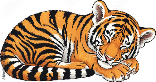 sweet dreams of a tiger cub peaceful slumber in the wild, isolated on transparent background