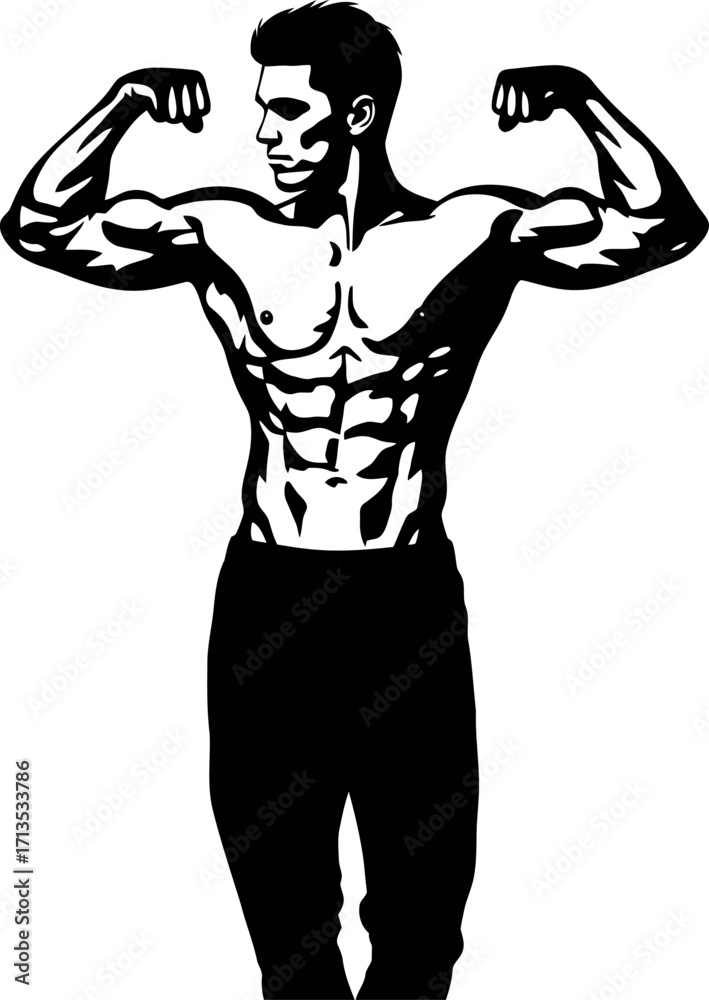 Fototapeta premium the black and white bodybuilder a powerful strength icon, isolated on transparent background